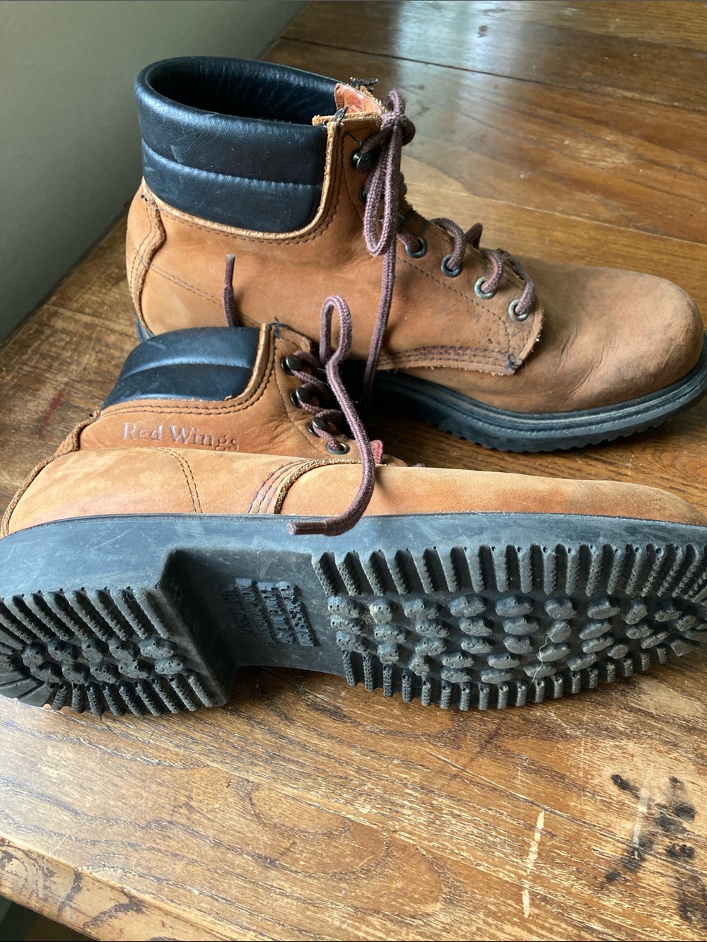 Red Wing Brown Work Boots with Black Collar - Picture 3 of 5